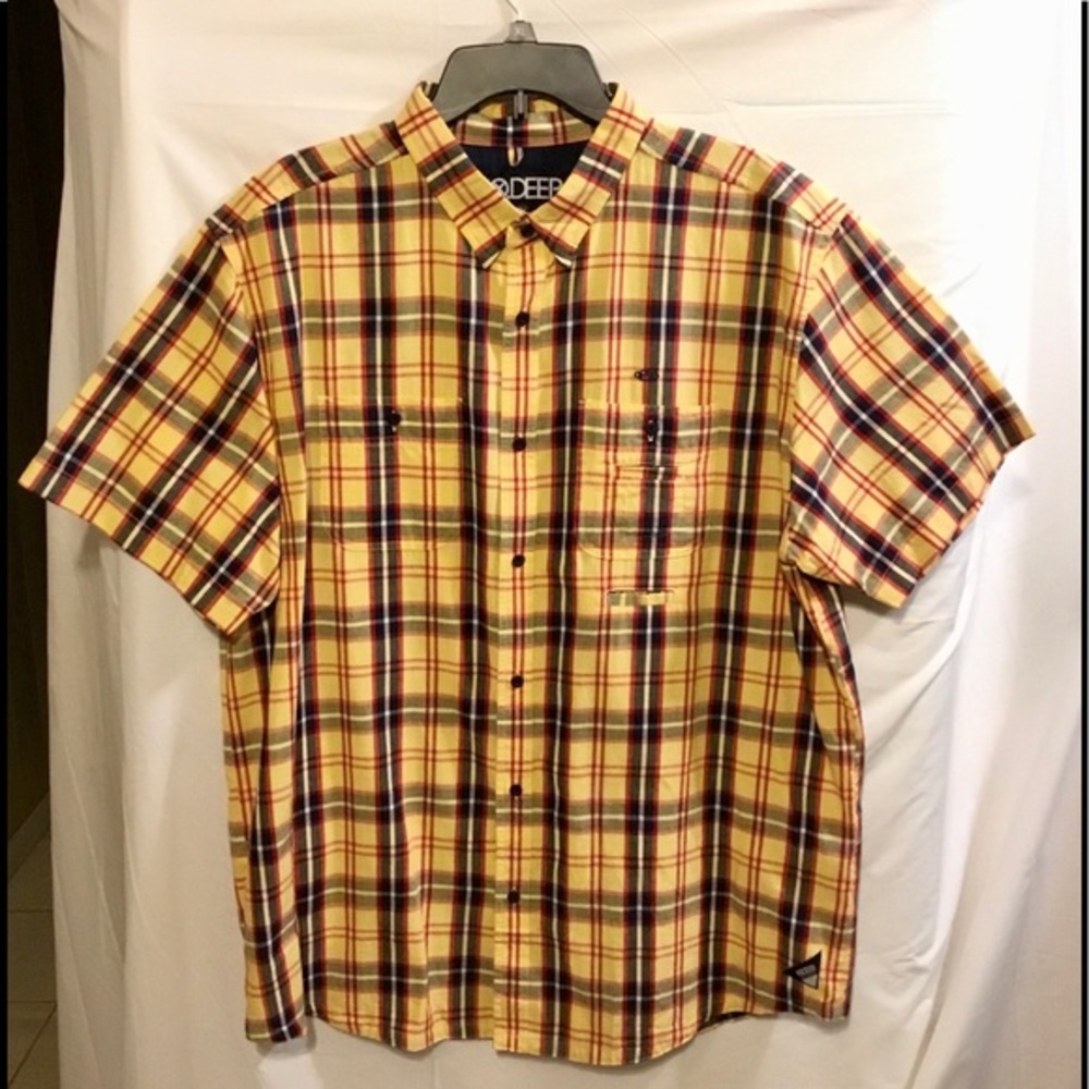 10 DEEP Yellow & Red Plaid Short Sleeve Button Down Shirt Size 3X